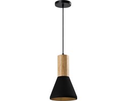 QUVIO Hanglamp landelijk - Lampen - Plafondlamp - Verlichting - Verlichting plafondlampen - Keukenverlichting - Lamp - E27 Fitting - Met 1 lichtpunt - Voor binnen - Beton - Hout - Metaal - D 15 cm - Zwart en lichtbruin