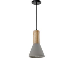 QUVIO Hanglamp landelijk - Lampen - Plafondlamp - Verlichting - Verlichting plafondlampen - Keukenverlichting - Lamp - E27 Fitting - Met 1 lichtpunt - Voor binnen - Hout - Beton - Metaal - D 15 cm - Grijs, zwart en lichtbruin