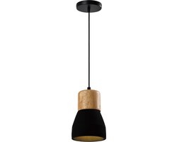 QUVIO Hanglamp landelijk - Lampen - Plafondlamp - Verlichting - Verlichting plafondlampen - Keukenverlichting - Lamp - E27 Fitting - Met 1 lichtpunt - Voor binnen - Betonnen lamp - Houten kop - D 13 cm - Zwart en bruin