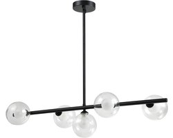 QUVIO Hanglamp met glazen bollen - Hanglamp - Hanglampen - Eettafel hanglamp - Hanglampen zwart - Hanglamp woonkamer - Woonkamer hanglamp - Metaal – Glas - Zwart