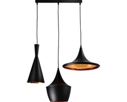 QUVIO Hanglamp modern - Hanglampen eetkamer - Plafondlamp - Sfeerlamp - Eettafellamp - Verlichting - Slaapkamer lamp - Slaapkamer verlichting - Keukenverlichting - Keukenlamp - 3 lichtpunten met verschillende kappen metaal
