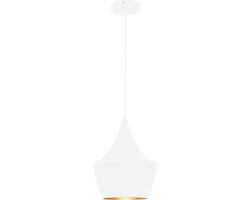 QUVIO Hanglamp modern - Plafondlamp - Eettafellamp - Verlichting - Slaapkamer verlichting - Keukenverlichting - Keukenlamp - Rond met koperen binnenkant - E27 Fitting - Voor binnen - Met 1 lichtpunt - Diameter 25 cm - Wit