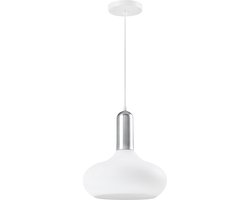 QUVIO Hanglamp retro - Lampen - Plafondlamp - Verlichting - Verlichting plafondlampen - Keukenverlichting - Lamp - E27 fitting - Met 1 lichtpunt - Voor binnen - Metaal - Aluminium - D 25 cm - Wit en zilver
