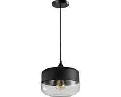 QUVIO Hanglamp retro - Plafondlamp - Sfeerlamp - Leeslamp - Eettafellamp - Verlichting - Slaapkamer lamp - Slaapkamer verlichting - Keukenverlichting - Keukenlamp - Brede kap van metaal en glas - Diameter 25 cm