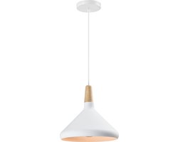QUVIO Hanglamp Scandinavisch - Lampen - Plafondlamp - E27 Fitting - Voor binnen- Met 1 lichtpunt - Verlichting plafondlampen - Keukenverlichting - Lamp - Hoog design - Houten kop - D 26 cm - Wit