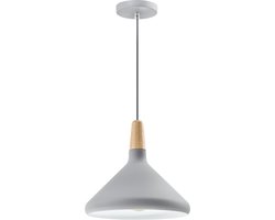 QUVIO Hanglamp Scandinavisch - Lampen - Plafondlamp - Leeslamp - Verlichting - Keukenverlichting - Lamp - Houten kop - E27 Fitting - Met 1 lichtpunt - Voor binnen - Metaal - Aluminium - D 26 cm - Grijs en bruin