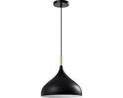 QUVIO Hanglamp Scandinavisch - Lampen - Plafondlamp - Verlichting - Keukenverlichting - Lamp - Bolvormig - E27 Fitting - Voor binnen - Met 1 lichtpunt - Hout - Aluminium - D 33 cm - Zwart en lichtbruin