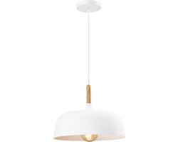 QUVIO Hanglamp Scandinavisch - Lampen - Plafondlamp - Verlichting - Verlichting plafondlampen - Keukenverlichting - Lamp - Afgeronde hoeken - E27 Fitting - Voor binnen - Met 1 lichtpunt - D 32 cm - Aluminium - Hout - Wit en bruin