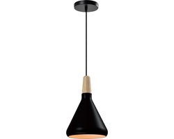QUVIO Hanglamp Scandinavisch - Lampen - Plafondlamp - Verlichting - Verlichting plafondlampen - Keukenverlichting - Lamp - E27 Fitting - Met 1 lichtpunt - Voor binnen - Hout - Aluminium - Metaal - D 17 cm - Zwart