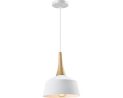 QUVIO Hanglamp Scandinavisch - Lampen - Plafondlamp - Verlichting - Verlichting plafondlampen - Keukenverlichting - Lamp - E27 Fitting - Met 1 lichtpunt - Voor binnen - Aluminium - Houten kop - D 27 cm - Wit en bruin