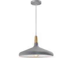 QUVIO Hanglamp Scandinavisch - Lampen - Plafondlamp - Verlichting - Verlichting plafondlampen - Keukenverlichting - Lamp - Houten kop - E27 Fitting - Met 1 lichtpunt - Voor binnen - Metaal - Aluminium - Hout - D 38 cm - Grijs