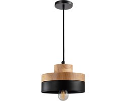 QUVIO Hanglamp Scandinavisch / Plafondlamp / Sfeerlamp / Leeslamp / Eettafellamp / Verlichting / Slaapkamer lamp / Slaapkamer verlichting / Keukenverlichting / Keukenlamp - Rond tweelaags metaal en hout - Diameter 18 cm