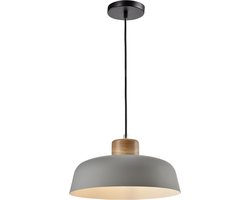 QUVIO Hanglamp Scandinavisch / Plafondlamp / Sfeerlamp / Leeslamp / Eettafellamp / Verlichting / Slaapkamer lamp / Slaapkamer verlichting / Keukenverlichting / Keukenlamp - Rond van metaal en hout - Diameter 30 cm - Grijs en bruin