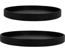 QUVIO Houten dienbladen rond - Set van 2 - Dienblad - Dienbladen - Decoratieve dienbladen - Kaarsenplateau - Design presenteerblad - Sierschaal - Decoratieschaal - Tapasplank - Serveerschaal - Hout - Diameter 27 cm - Diameter 24 cm - Zwart