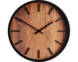 QUVIO Houtlook wandklok - Klok voor aan de wand - Muurklok -Stil uur werk - Kunststof - Diameter 29 cm - Kunststof - Zwart