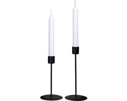 QUVIO Kaarsenstandaard - Set van 2 - 2 maten - Kandelaar - Industrieel - Woonaccessoires - Decoratieve accessoires - Verschillende hoogtes - Zwart - Metaal - Universeel - Voor kaarsen met diameter tussen 22mm en 28 mm