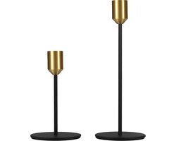 QUVIO Kandelaar Set van 2 - Kaarsenhouders - Kaarsenstandaard - Decoratieve accessoires - Kandelaars Groot en Klein - Metaal - Zwart en Goud
