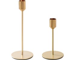 QUVIO Kandelaars - Set van 2 - Groot en klein - Kaarsenhouders - Kaarsenstandaard - Kaarsenonderzetter - Woonaccessoires - Decoratieve accessoires - Tafelschikking - Bruiloft - Verjaardag - Kerst - Metaal - Goud
