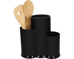 QUVIO Keukengerei houder - Multifunctioneel - Messenblok - Met slot - Bestekhouder - Spatelhouder - Pollepel houder - Keukengerei organizer - Opbergen - Zwart - Plastic - 11 x 22 x 22 cm