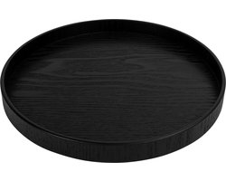 QUVIO Klein houten dienblad rond - Dienblad met nerf - Dienbladen - Decoratieve dienbladen - Design presenteerblad - Kaarsenplateau - Sierschaal - Decoratieschaal - Tapasplank - Serveerschaal - Hout - Diameter 27 cm - Zwart