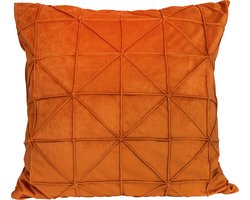 QUVIO Kussenhoes geruit met driehoek - Kussenhoezen - Sierkussens - Kussenbeschermer - Kussenhoes - Omtrek kussen - Kussenhoesje - Fluweel - 50 x 50 cm (lxb) - Oranje