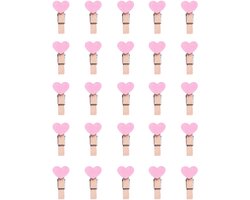 QUVIO Mini wasknijpers - Voor foto’s en kaarten - Hartjes knijper - Fotoclip - Fotohouder - 25 stuks - Hout - Roze