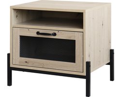 QUVIO Nachtkastje / Bijzettafel / Bedkast / Slaapkamermeubel / Bijzettafeltje - Met klapdeur - Hout en staal - 40 x 50 x 50 cm (lxbxh)