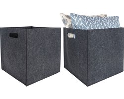 QUVIO Opbergbak - Set van 2 - Opbergmanden - Opbergdozen - Opbergbox - Opbergers - Organizers - Vakken - Met handvaten - Vilt - Landelijk - Grijs - Vierkant - 31 x 31 x 32 cm - 27 Liter