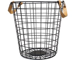 QUVIO Opbergmand draadstaal - Opbergmanden met handvaten - Draadmand - Mand - Manden - Dekenkist - Kleine uitvoering - 26 Liter - 32 x 32 x 33 cm (lxbxh) - Zwart en bruin