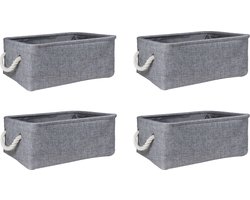 QUVIO Opbergmand - Set van 4 - Organizer - Opbergbox - Opbergdoos - Speelgoedmand - Decoratie mand - Linnen - Katoen - Handvaten van touw - Grijs
