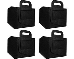 QUVIO Opbergmand - Vilt - Set van 4 - Organizer - Opbergdozen - Opbergen - Opbergbox - Opbergbak - Rechthoek - 27 x 40 x 26 cm - Zwart - Gemeleerd
