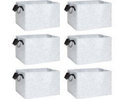 QUVIO Opbergmand - Vilt - Set van 6 - Opbergbakken - Opbergbox - Opbergdozen - Organizer - Opbergers - Lichtgrijs - Met zwarte handvaten - 29 x 39 x 25 cm