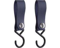 QUVIO Ophanghaak met leren bandje - Kledinghaken - Kledinghangers - Opbergen - Haken - Keukenhaken - Metaal - Leer - Ophanghaken - Set van 2 - Blauw