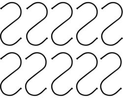 QUVIO Ophanghaken - Haken - Kleding haken - Losse haken voor theedoeken - Handdoekhaak voor in de keuken - S-Haken - Keukenhaak - 12 cm - 10 stuks - Staal - Zwart