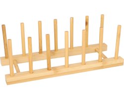 QUVIO Pannendekselhouder - Bamboe - Voor 6 deksels - Dekselhouder - Pan accessoires - Opbergrek - 12,5 x 29 x 10,5 cm