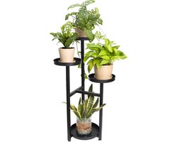 QUVIO Plantenrek - Plantenstandaard - Plantentafel - Plantenrekken - Plantentrap - Plantentafeltje voor binnen - Planten rek - Bloemenrek - Planten etagere - Plantenzuil - Met 4 lagen - Metaal - Zwart