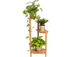 QUVIO Plantenrek - Plantenstandaard - Plantentafel - Plantenrekken - Plantentrap - Plantentafeltje voor binnen - Planten rek - Bloemenrek - Planten etagere - Plantenzuil - Met 3 lagen -Bamboe - Bruin