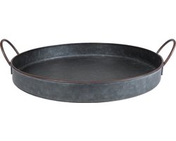 QUVIO Rond dienblad vintage met handvaten / Serveerschaal / Kaasplank / Tapasplank / Decoratieve dienbladen / Kaarsenplateau / Borrelplank - Antraciet