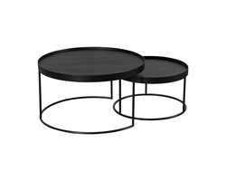 QUVIO Salontafel Sara – Set van 2 – Groot en klein – FSC®-gecertificeerd mangohout – Metaal – Zwart