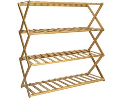QUVIO Schoenenrek 4 laags - Schoenenbank - Schoenenopbergers - Bamboe - Inklapbaar - Uitvouwbaar - Makkelijk op te bergen - 28 x 66,5 x 50 cm