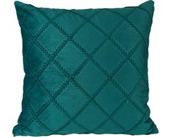 QUVIO Sierkussen fluweel met ruit patroon - Gevuld - Sierkussens binnen - Kussentjes bank - Kussentjes - Kussenhoes met vulling - Omtrek kussen - Kussensloop met vulling - Vierkant - 45 x 45 cm - Fluweel - Donkergroen
