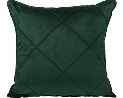 QUVIO Sierkussen geruit - Gevuld - Sierkussens voor binnen - kussentjes bank - Kussentjes - Sierkussens vierkant - Gevulde sierkussens - Sierkussens donkergroen - Figuren sierkussens - Sierkussens - 50 x 50 cm - Fluweel - Donkergroen