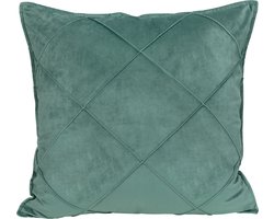 QUVIO Sierkussen geruit - Gevuld - Sierkussens voor binnen - kussentjes bank - Kussentjes - Sierkussens vierkant - Gevulde sierkussens - Sierkussens Eucalyptus groen - Figuren sierkussens - Sierkussens - 50 x 50 cm - Fluweel - Eucalyptus groen