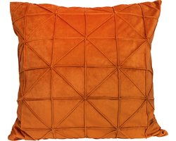 QUVIO Sierkussen geruit met driehoek - Gevuld - Sierkussens voor binnen - kussentjes bank - Kussentjes - Sierkussens vierkant - Gevulde sierkussens - Sierkussens Oranje - Figuren sierkussens - Sierkussens - 50 x 50 cm - Fluweel - Oranje