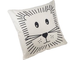 QUVIO Sierkussen leeuw - Gevuld - Sierkussens voor binnen - Kussentjes - Sierkussens vierkant - Gevulde sierkussens - Sierkussens beige - Figuren sierkussens - Sierkussens - Woonaccessoires - Beige en zwart - Polyester - 45 x 45 cm