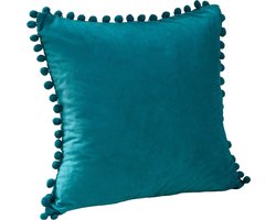 QUVIO Sierkussen met bolletjes - Gevuld - Sierkussens voor binnen - kussentjes bank - Kussentjes - Fluwelen sierkussens - Sierkussens vierkant - Gevulde sierkussens - Sierkussens turquoise - Sierkussens - Fluweel - 50 x 50 cm - Turquoise