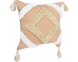 QUVIO Sierkussen met franjes - Gevuld - Sierkussens voor binnen - kussentjes bank - Kussentjes - Sierkussens vierkant - Gevulde sierkussens - Sierkussens lichtroze - Figuren sierkussens - Sierkussens - 45 x 45 cm - Jute - Lichtroze/Beige