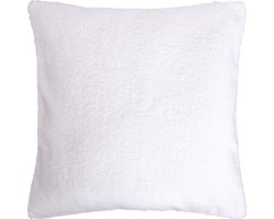 QUVIO Sierkussenhoes – Sierkussens – Sierkussen – Kussens woonkamer – Kussenhoes – Sierkussen 45x45 – Kussentjes – Teddy kussen – Sierkussen bank – Kussenhoes teddy – Sierkussenhoes teddy – Sierkussen teddy – Witte kussens – Sierkussens wit – Wit