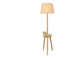 QUVIO Staande Lamp - Vloerlamp Hout - Met Plankje - Scandinavisch Design - Woonkamer - Slaapkamer - Sfeerverlichting - Houten Vloerlamp - Industrieel - Moderne Verlichting - Staande Lampen - Vloerlampen - Functionele Verlichting