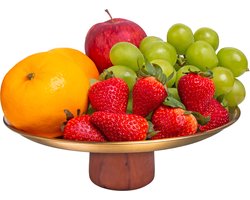 QUVIO Taartplateau op voet - Etagère - Serveerbord - Decoratieve opbergschaal - Decoratief - Metaal - Hout - 22x8 cm - Goud